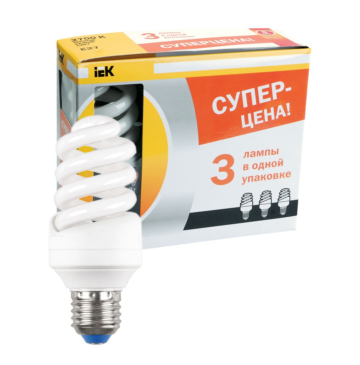 

Лампа люминесцентная IEK LLEP25-27-020-2700-T3-S3 20Вт Е27 (3 шт) теплый-белый