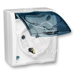 

Simon15 Aqua Розетка 2Р+Е Schuko со шторками с крышкой полупр. IP54 16А 250В вин