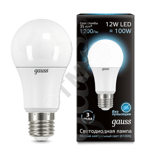 

Лампа светодиодная LED 12вт 230в А60 Е27 белый Gauss