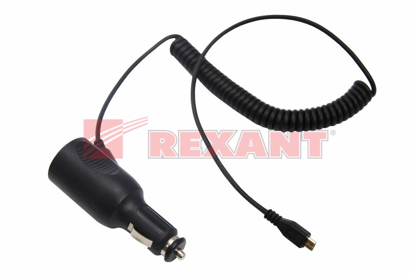 

Автозарядка с индикатором microUSB (АЗУ) (5V, 2 000mA) шнур спираль до 2М REXANT