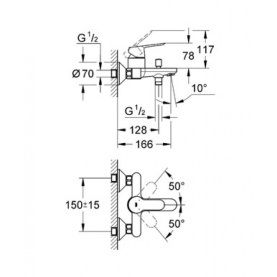 Смеситель BauEdge (арт.23334000) для ванны, кор.излив, без аксессуаров GROHE 2